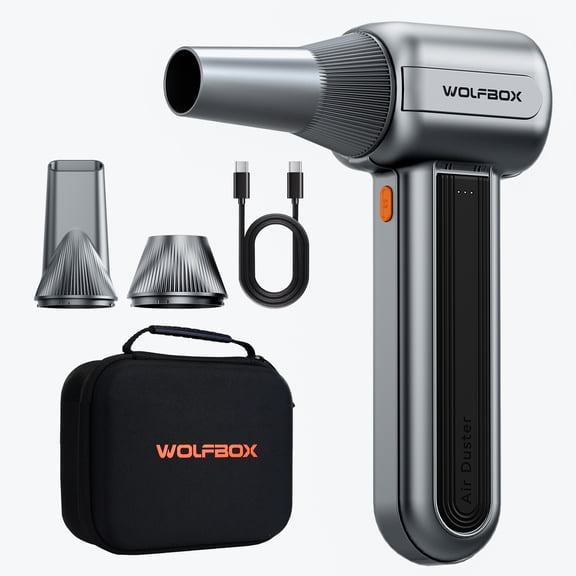 WOLFBOX 453W Compressed Air Duster, Cordless 72m/s Electric Air Blower with 3 Modes, Big Duster for Car Drying, Yard Leaf Cleanup & Home Cleaning, with 3 Nozzles & Hard Case