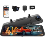 WOLFBOX 4K Mirror Dash Cam with 5.8GHz WiFi, Voice Control, Smart Rear View Mirror with ADAS and BSD, 12 inches Rear View Mirror Camera, Free 64GB Card, GPS, G-Sensor, Loop Recording