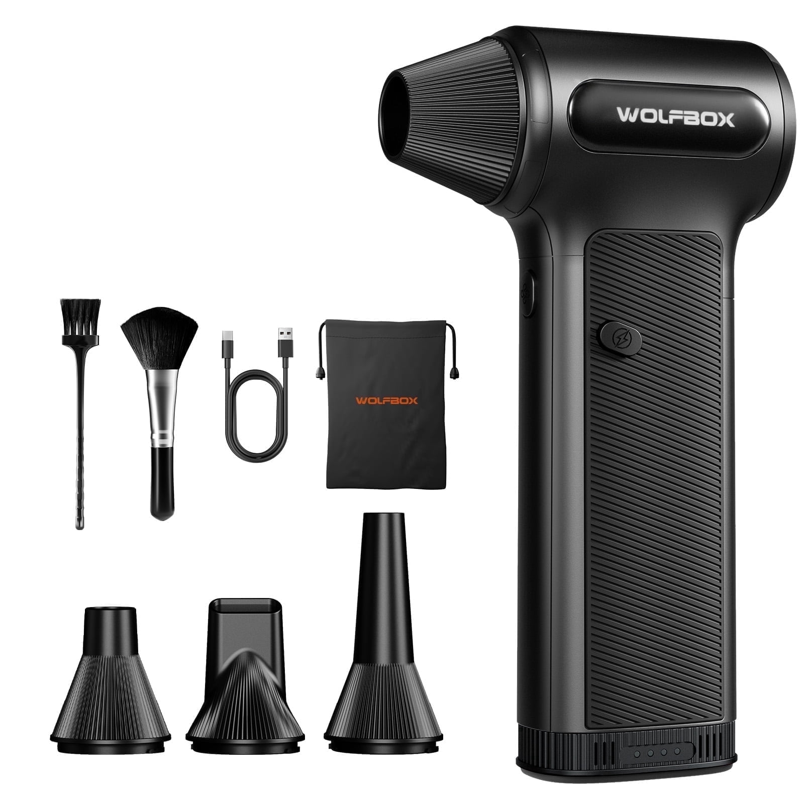 WOLFBOX Electric Air Duster DF200 with Removable Battery, Cordless Compressed Air Duster, Multi-Nozzle Cleaner for PC, Car & Home, Black