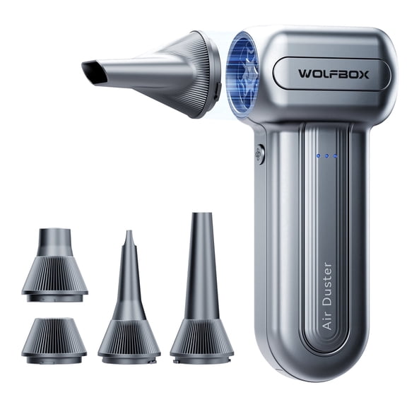 WOLFBOX DF60 Compressed Air Duster, Rechargeable Cordless Electric Air Blower with 3-Speed Adjustment, Fast Charging, for PC Keyboard, Car, Home Cleaning