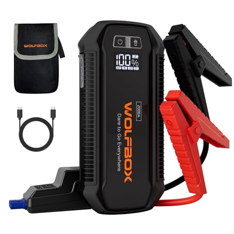 WOLFBOX JS12 Jump Starter , 44.4Wh Portable Battery 2000A Jump Box Pack, 12V Car Battery Booster with LED Light (7L Gas / 6L Diesel Engine) (No Adapter)