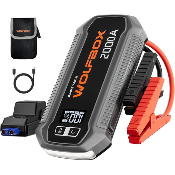 WOLFBOX JS12 Jump Starter , 44.4Wh Portable Battery 2000A Jump Box Pack, 12V Car Battery Booster with LED Light (7L Gas / 6L Diesel Engine) (No Adapter)