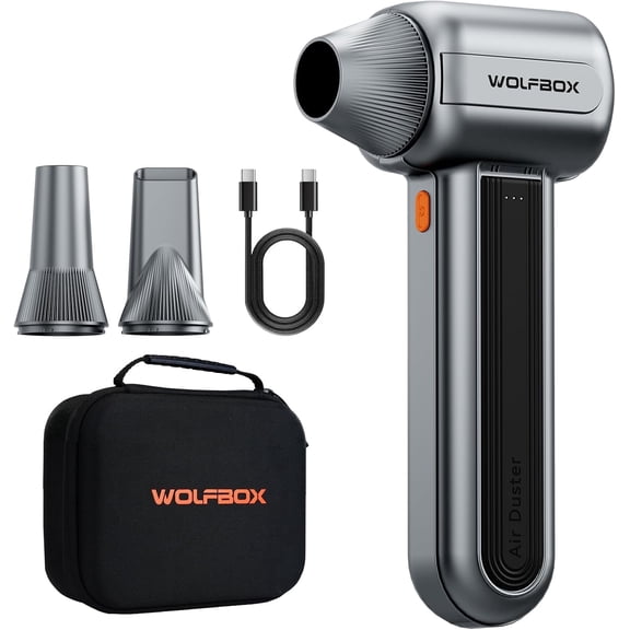 WOLFBOX Leaf Blower Handheld - 453W Brushless Motor, 3-Speed Adjustable with Turbo Mode, Cordless Leaf Blower for Patio, Garage & Car Drying, Includes Hard Case