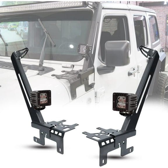 WOLFSTORM 50" - 52" A-Pillar LED Light Bar Windshield Mount Brackets for 2018-2026 Jeep Wrangler JL&JLU,2019-2026 Gladiator JT,Light Bar Mounting Brackets with 2x LED Work Light