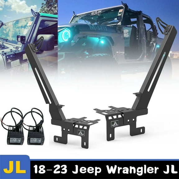 WOLFSTORM A-Pillar LED Light Bar Windshield Mount Brackets For 18-23 Jeep Wrangler JL 50"-52" Mount Bracket w/4" LED Lights