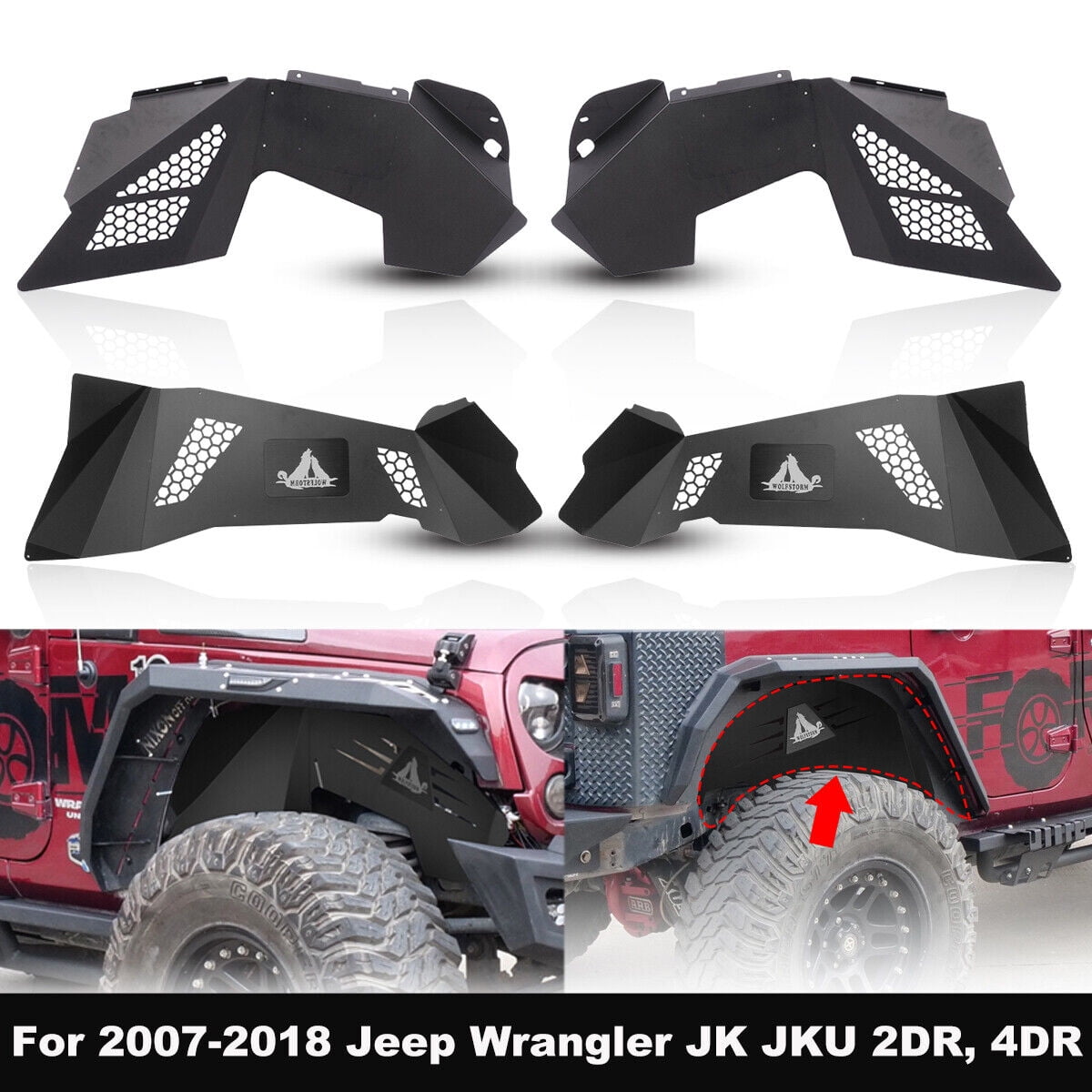 U-Box Aluminum Front & Rear Inner Fender Liners Kit For Jeep Wrangler JK & JKU (2007-2018) - 4PC Wheel Well Liners