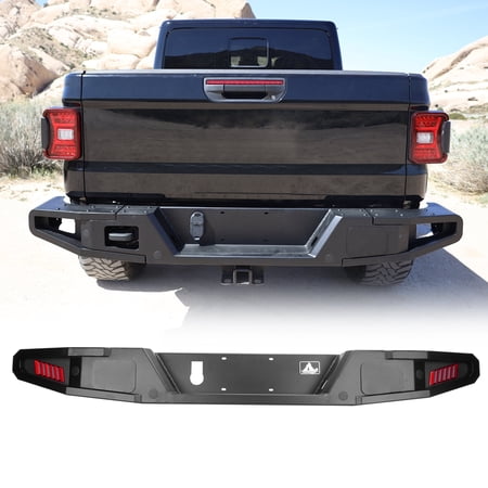 WOLFSTORM Rear Bumper For 2019-2026Jeep Gladiator JT W/LED Lights & Towing Hooks