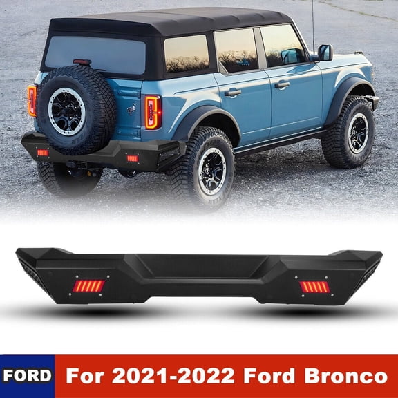 WOLFSTORM Rear Bumper w/LED Light For 2021 2022 Ford Bronco Powder Coated Heavy Duty Steel