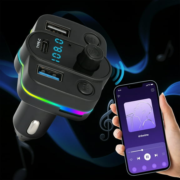 WOLFWO Bluetooth FM Transmitter Car Adapter, Support Wireless Handsfree Call and MP3 Music, 2 USB Charger, Compatible with iPhone, iPad, Samsung and More