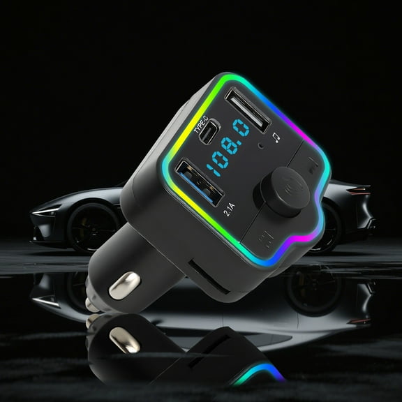 WOLFWO Bluetooth FM Transmitter Wireless Radio Adapter Car Kit with Dual USB Charging, Audio Receiver Car Charger MP3 Player, Support Hands-Free Calling, Type C & USB Disk