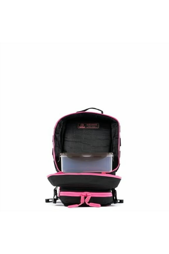 WOLFpak 9L Mini Meal Prep Management Backpack (Black Neon Pink) Lunch Box, Cooler, Travel, Insulated Bag, Daypack