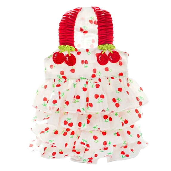 WOLIAUO Dog Princess Dresses for Small Dogs Clothes Cherry Costume Pet Suspenders Girl Cat Cute Lace Coat Floral Outfits Summer Costumes (L Red)