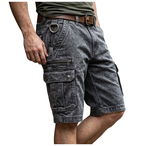 WOLIAUO Men's Denim Cargo Shorts Cotton Twill Tactical Ripstop Hiking Shorts Below Knee Outdoor Construction Work Shorts 3XL Black