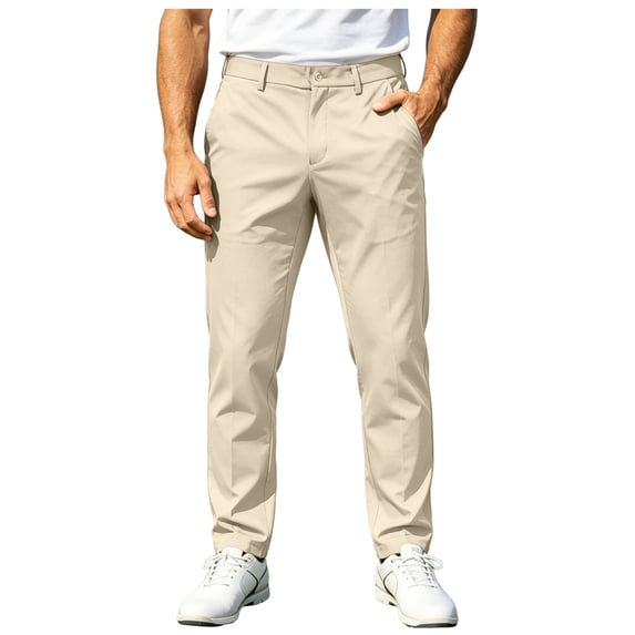 WOLIAUO Men's Golf Pants Stretch Work Dress Comfy Pants 30"/32"/34" Lightweight Quick Dry Casual Slacks Trousers with Pockets 30 Khaki