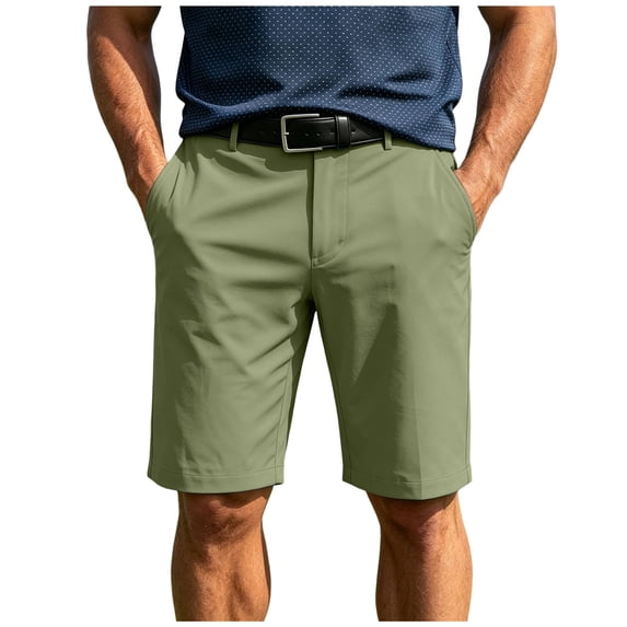 WOLIAUO Mens Big and Tall Cotton Canvas Shorts, Elastic Relaxed Fit Casual Chino Shorts Solid Color, Camping Beach Outdoor S Green