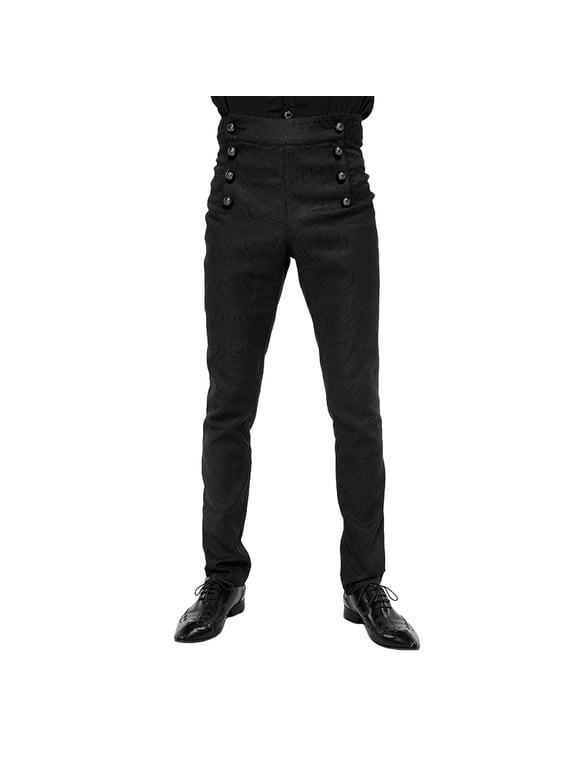 Mens Victorian Pants Cosplay Costume Steampunk Gothic Pants Straight Leg Trousers (L Black)