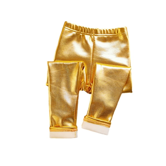 WOLLED 1-10 Years Toddler Gold Silver Color Leggings Elastic Waist Tights Pants Thickened Warm Trousers Kids Boys Girls Fall Winter Padded Leggings