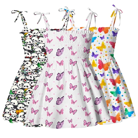 WOLLED 1-5Y Girls Summer Sleeveless Dress Skirt Casual Floral Sundress Dress Strap Princess Beachwear for Toddler Baby