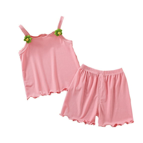 WOLLED 1-5Y Girls Summer Sling Suit Baby Halter Top with Short Pants Ice Silk Sleeveless Vest Two-Piece Set for Little kids Lightweight and Breathable Outfit