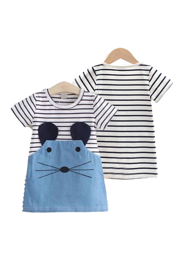 1-6 Years Girls Cotton Princess Dresses for Kids Baby Crewneck Striped A-Line Dress Toddler Summer Short Sleeve Sundress Dresses for Girls