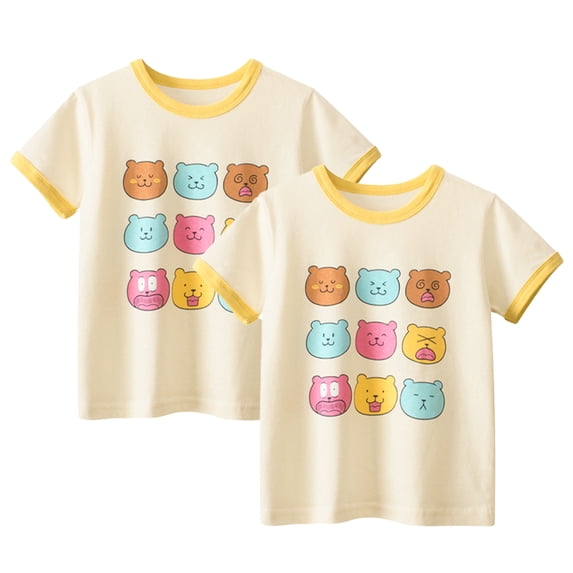 WOLLED 1-8Y Toddler Baby Kids Summer T-Shirt for Girls 100% Organic Cartoon Cotton Tee Shirt Blouse Short-Sleeve Casual Tees Shirt Tops