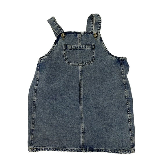 WOLLED 1-9Y Girls Denim Dress for Kids Toddler Summer Adjustable Suspenders Jeans Dress Baby Casual Denim Pocket Jeans Skirt