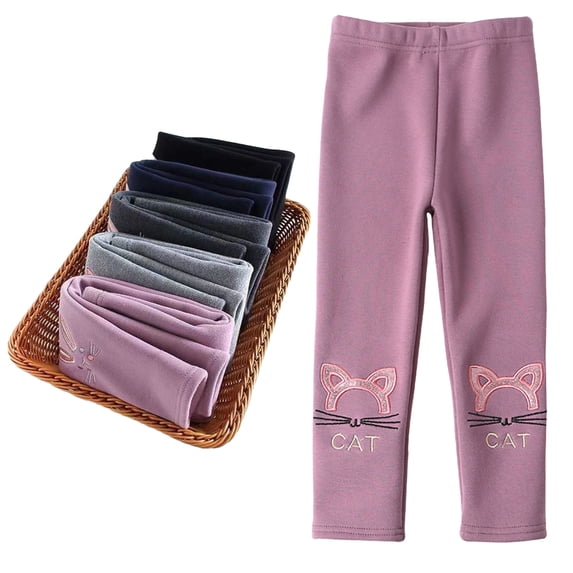 WOLLED 1 Pair Spring Girls Fleece Lined Leggings Pants Cotton Fleece Tights Pants Cat Print Cotton Velvet Pants for Toddler Baby