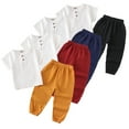 thumbnail image 1 of WOLLED 12M-8Y Toddler Kids Boys Girls Cotton Linen Short Sleeve Pullover Tops Long Pants Set Baby Summer Casual Solid Color Suit Outfit, 1 of 10