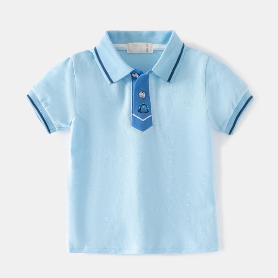 WOLLED 2-10Y Kids Toddler T-Shirt Boys Short Sleeve Tees Tops Toddler Solid Colours Pullover Tees down Collar Buttons T-Shirt Tops Baby Cotton Fashion Casual T
