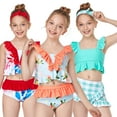 thumbnail image 1 of WOLLED 2-12 Years Baby Girls Split Ruffled Swimsuit Kids Toddler Summer Sleeveless Bathing Suit Plaid Bikini Swimwear 2PCS Sun Protection Tankini Bikini, 1 of 9