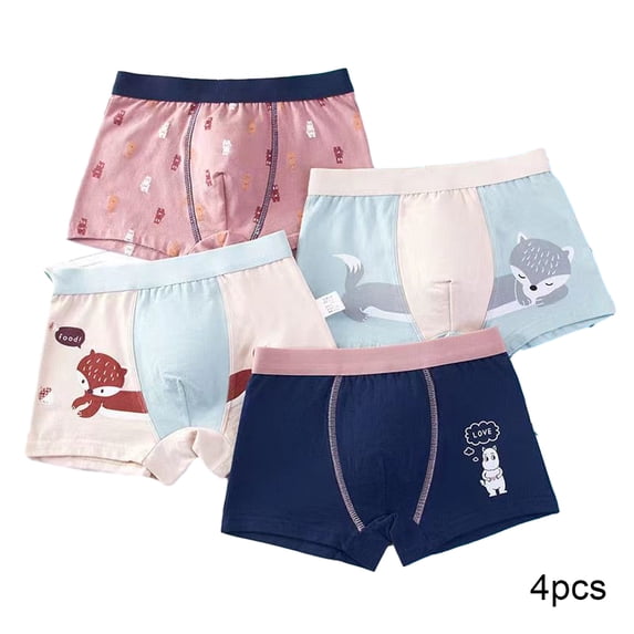 WOLLED 2-12 Years Boys Underwear Panties for Kids Soft Cotton Boxer Briefs Toddler Various Cute Patterns Four Corners Shorts 4 PCS