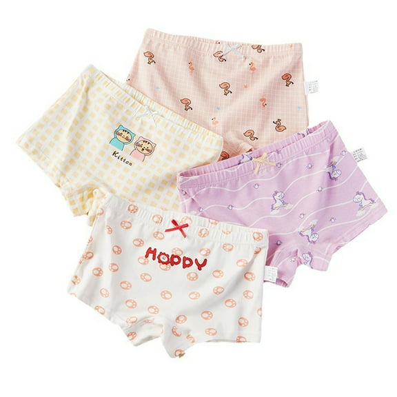 WOLLED 2-12 Years Girls Underwear Panties 4 Pack for Kids Cotton Soft Four Corners Shorts Toddler Four Seasons Cartoon Boxer Briefs
