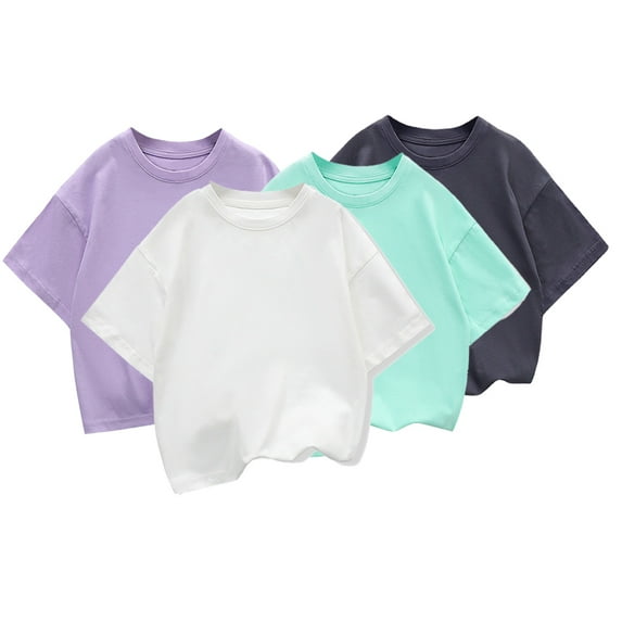 WOLLED 2-12Y Kids Girls Boys Solid Color Cotton Tee Shirt Toddler Baby Summer Short Sleeve Tees Shirts 100% Organic Cotton T-Shirt