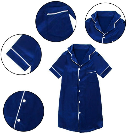 WOLLED 2-12Y Kids Toddler Pajamas Dress Girls Silk Button down Jumpsuit Pjs Youth Short Sleeve Bodysuit Pjs Baby Solid Color Fashion One-Piece Sleepwear