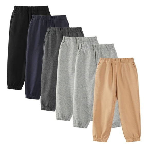 WOLLED 2-12Y Toddler Boys Girls Thickened Sweat Pants Kids Solid Color Fleece Trousers Teen Elastic Cotton Pants