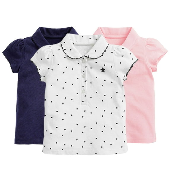 WOLLED 2-7 Years Baby Girls Summer Lapel T-Shirt Short Sleeve Casual T Shirt Active Pure Cotton Tees Shirt for Toddler Kids