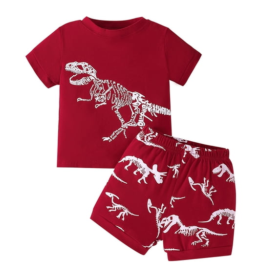WOLLED 2-7Y Baby Boys Summer Casual T-Shirt Shorts Set 2 PCS Toddlr Kids Soft Crewneck Dinosaur T-Shirt + Shorts Pant Set