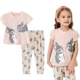 thumbnail image 1 of WOLLED 2PCS Baby Toddler Girls Cartoon Short Sleeve T-Shirt Set Kids Soft Comfort Shirt Tops Long Pants Outfit Summer Casual Crewneck T-Shirt Tops Long Pants for 1-7Y, 1 of 9
