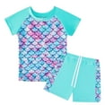 thumbnail image 1 of WOLLED 2PCS Kids Girls' Rash Guard Swimsuits Set Toddler Short Sleeve UPF50+ Sun Protection Two-Piece Shorts Drawstring Swimwear for 5-12 Years Old, 1 of 10