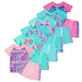 thumbnail image 1 of WOLLED 2PCS Kids Girls' Rash Guard Swimsuits Set Toddler Short Sleeve UPF50+ Sun Protection Two-Piece Shorts Drawstring Swimwear for 5-12 Years Old, 1 of 11