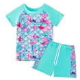 thumbnail image 1 of WOLLED 2PCS Kids Girls' Rash Guard Swimsuits Set Toddler Short Sleeve UPF50+ Sun Protection Two-Piece Shorts Drawstring Swimwear for 5-12 Years Old, 1 of 10