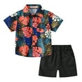 thumbnail image 1 of WOLLED 2PCS Little Boys V-Neck Shirts Outfit Toddler Kids Buttons Short Sleeve Beach Shirts T-Shirt Set 1-7 Years, 1 of 9