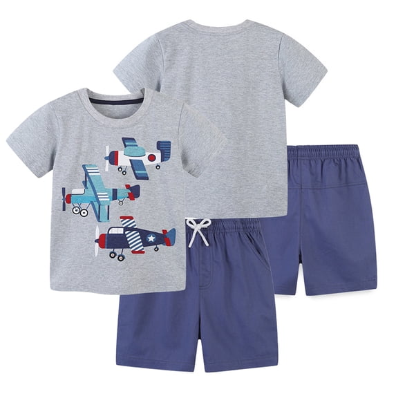 WOLLED 2PCS Toddler Baby Boys Short Sleeved T-Shirts and Cartoon Print Shorts Set Kids Summer Handsome Casual Shorts Outfit 2-8T