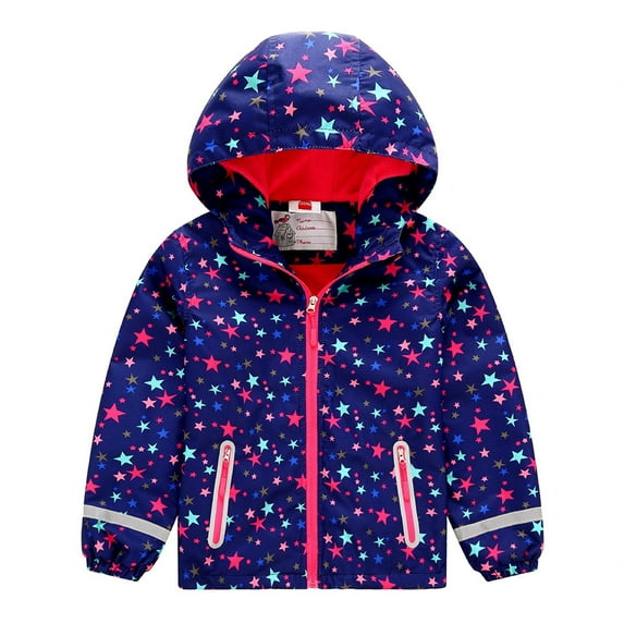 WOLLED Boys Girls Rain Jackets Toddler Waterproof Hooded Raincoats for 3-10 Years Old Fleece & Lining Hooded Windbreaker