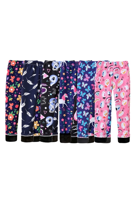 3-10 Years Girls Spring Floral Leggings for Kids Toddler Fall Soft Fleece Pants Trousers 2PCS Baby Footless Stretch Leggings Pants