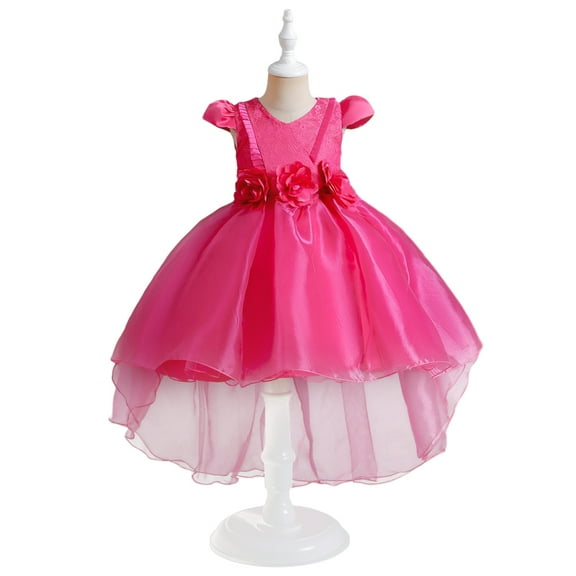 WOLLED 3-12 Years Girls Trailing Princess Dresses for Kids Baby Embroidery Bridesmaid Dress Toddler Birthday Party Gown