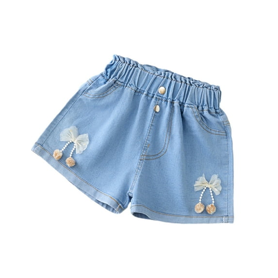 WOLLED 3-13Y Girl Denim Shorts Pants for Kids Pure Colour Shorts Toddler Fashionable Elastic Denim Shorts Teen Cotton Elastic Jeans Shorts