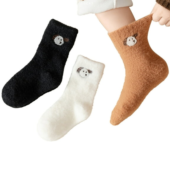 WOLLED 3 Pairs Fall Winter Cotton Socks for Toddler Kids Fleece Socks Boys Girls Cartoon Socks for 2-12Y