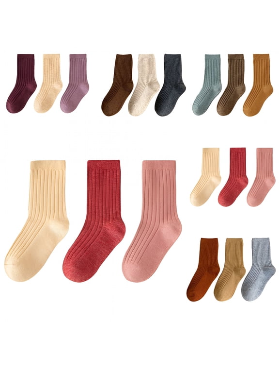 3PCS Kids Wool Socks 1-12Y Toddler Fall Winter Children's Socks Boys Girls Knitting Solid Color Socks
