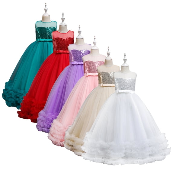 WOLLED 4-12Y Toddler Girls Flower Princess Party Dress Baby A-Line Tulle Wedding Birthday Formal Dresses Kids Sleeveless Tutu Prom Pageant Birthday Party Ball Gown